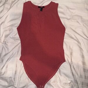 Forever 21 Women’s Red Sleeveless Ribbed Bodysuit